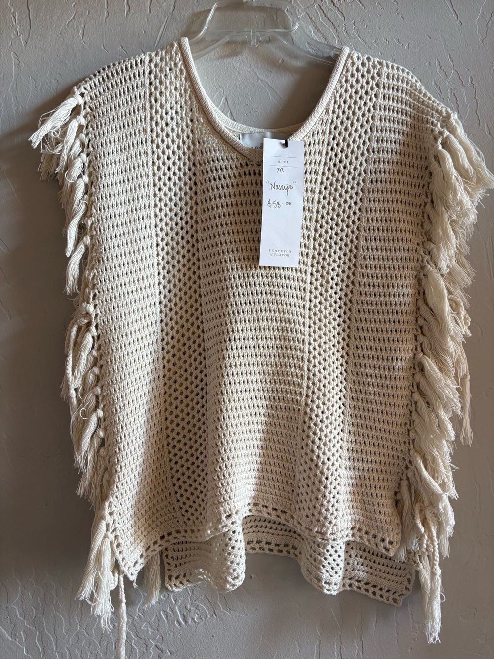 Paper Crane Cream Crochet Fringe Poncho